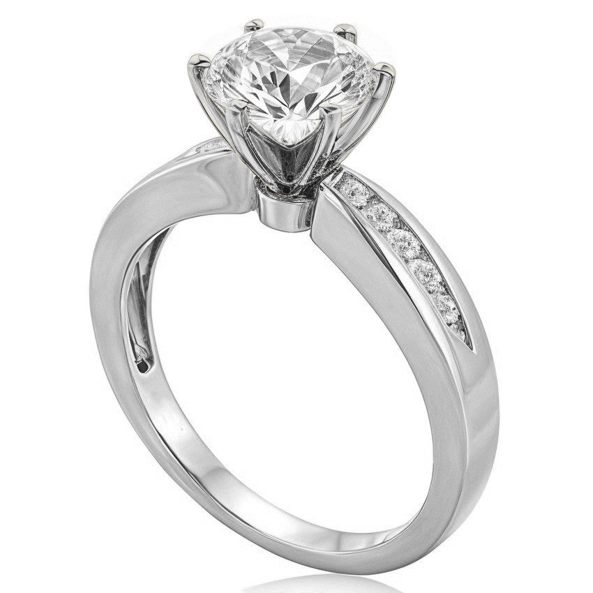 Round Brilliant Moissanite Petite Tapered Engagement Ring , 0.13ct
