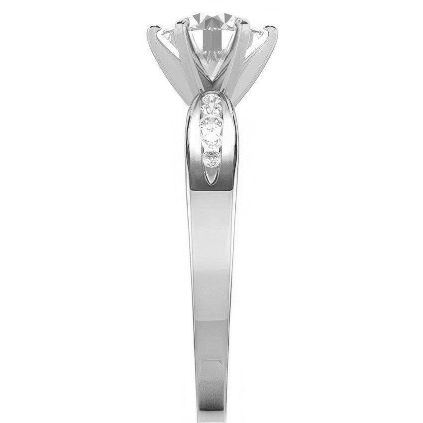 Round Brilliant Moissanite Petite Tapered Engagement Ring , 0.13ct