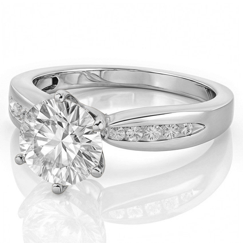 Round Brilliant Moissanite Petite Tapered Engagement Ring , 0.13ct