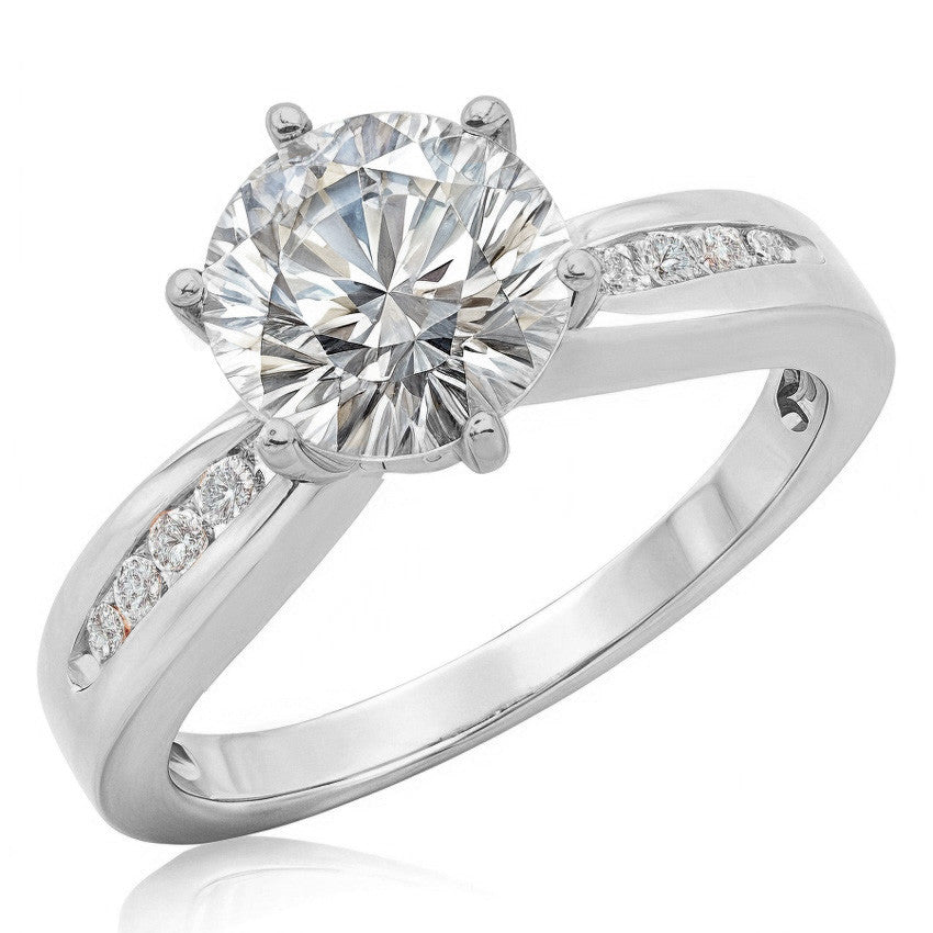 Round Brilliant Moissanite Petite Tapered Engagement Ring , 0.13ct