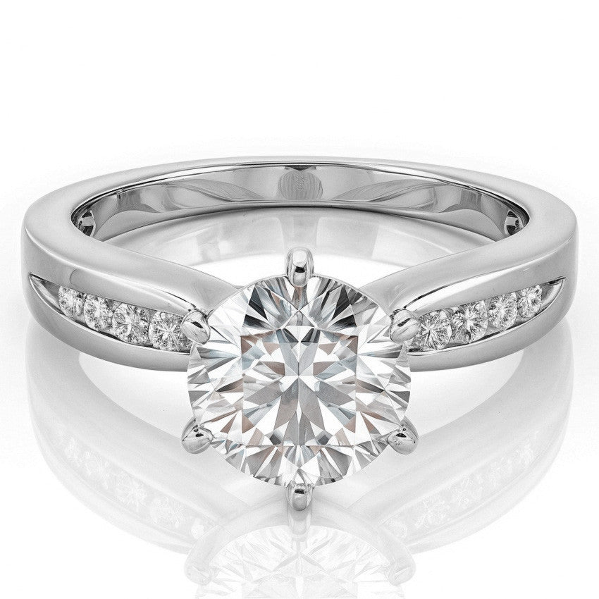 Round Brilliant Moissanite Petite Tapered Engagement Ring , 0.13ct