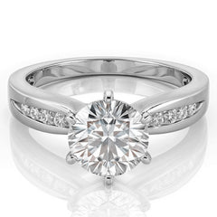 Round Brilliant Moissanite Petite Tapered Engagement Ring , 0.13ct