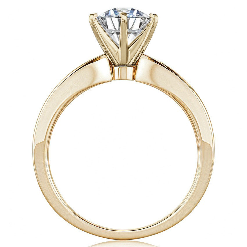 Round Brilliant Moissanite Petite Tapered Engagement Ring , 0.13ct