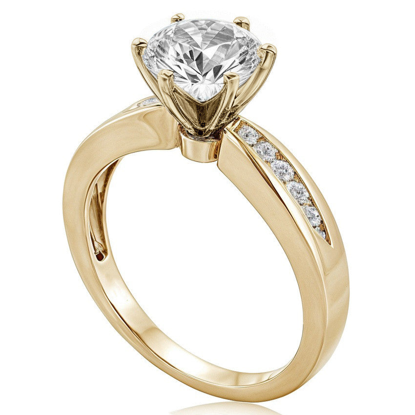 Round Brilliant Moissanite Petite Tapered Engagement Ring , 0.13ct