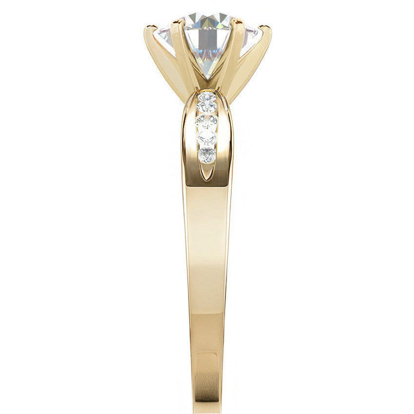 Round Brilliant Moissanite Petite Tapered Engagement Ring , 0.13ct