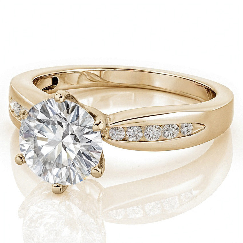 Round Brilliant Moissanite Petite Tapered Engagement Ring , 0.13ct