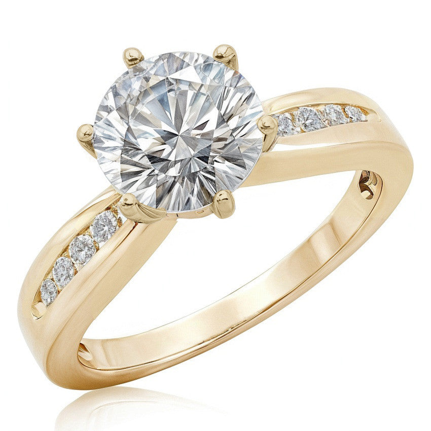 Round Brilliant Moissanite Petite Tapered Engagement Ring , 0.13ct