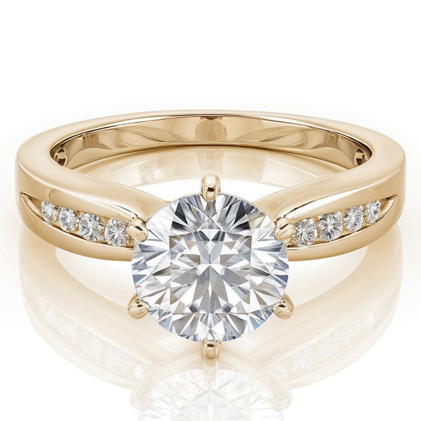 Round Brilliant Moissanite Petite Tapered Engagement Ring , 0.13ct