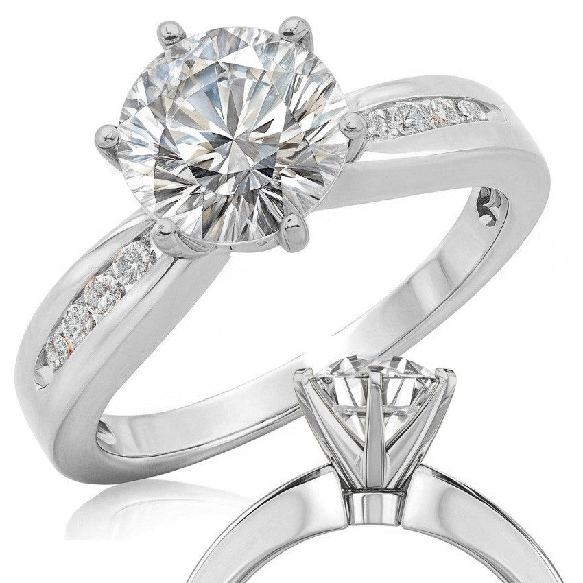 Round Brilliant Moissanite Petite Tapered Engagement Ring , 0.13ct