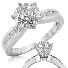 Round Brilliant Moissanite Petite Tapered Engagement Ring , 0.13ct