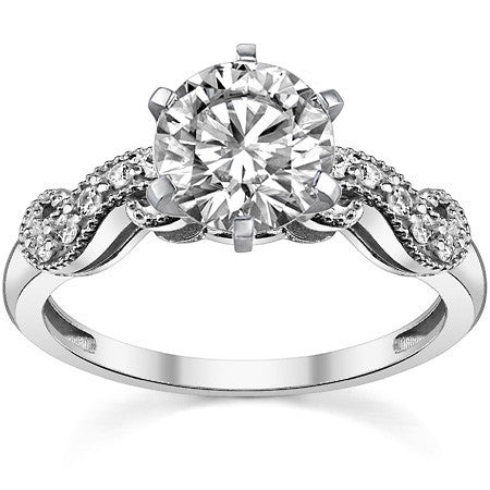 Round Brilliant Moissanite Antique Engagement Ring Setting, 0.15ct