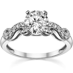 Round Brilliant Moissanite Antique Engagement Ring Setting, 0.15ct