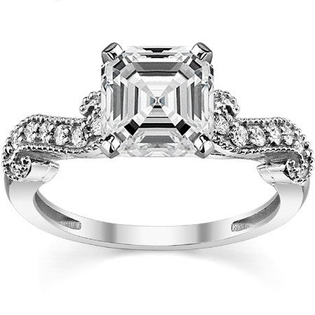 Round Brilliant Moissanite Antique Engagement Ring Setting, 0.18ct