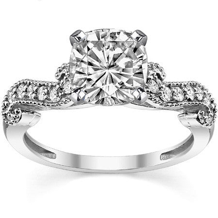Round Brilliant Moissanite Antique Engagement Ring Setting, 0.18ct