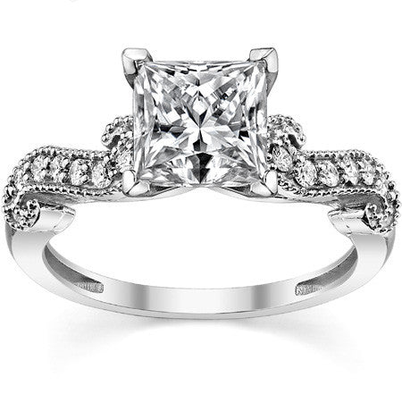 Round Brilliant Moissanite Antique Engagement Ring Setting, 0.18ct