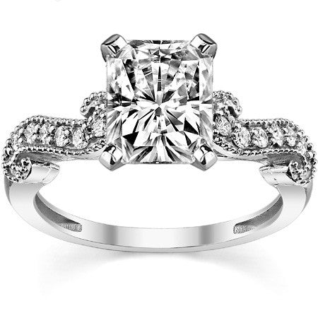 Round Brilliant Moissanite Antique Engagement Ring Setting, 0.18ct