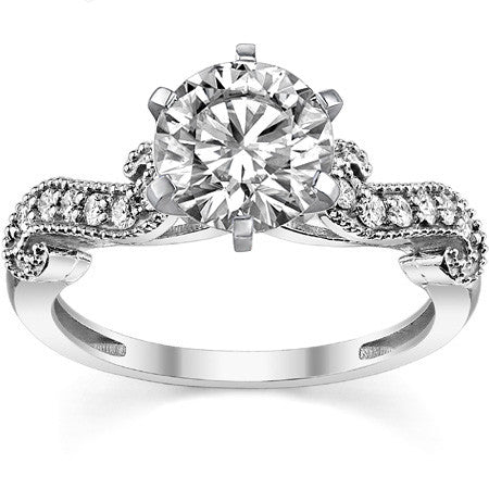 Round Brilliant Moissanite Antique Engagement Ring Setting, 0.18ct