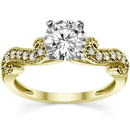 Round Brilliant Moissanite Antique Engagement Ring Setting, 0.18ct