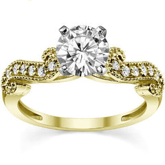 Round Brilliant Moissanite Antique Engagement Ring Setting, 0.18ct