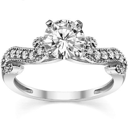 Round Brilliant Moissanite Antique Engagement Ring Setting, 0.18ct