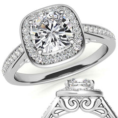 Cushion Scroll Halo Moissanite Engagement Ring