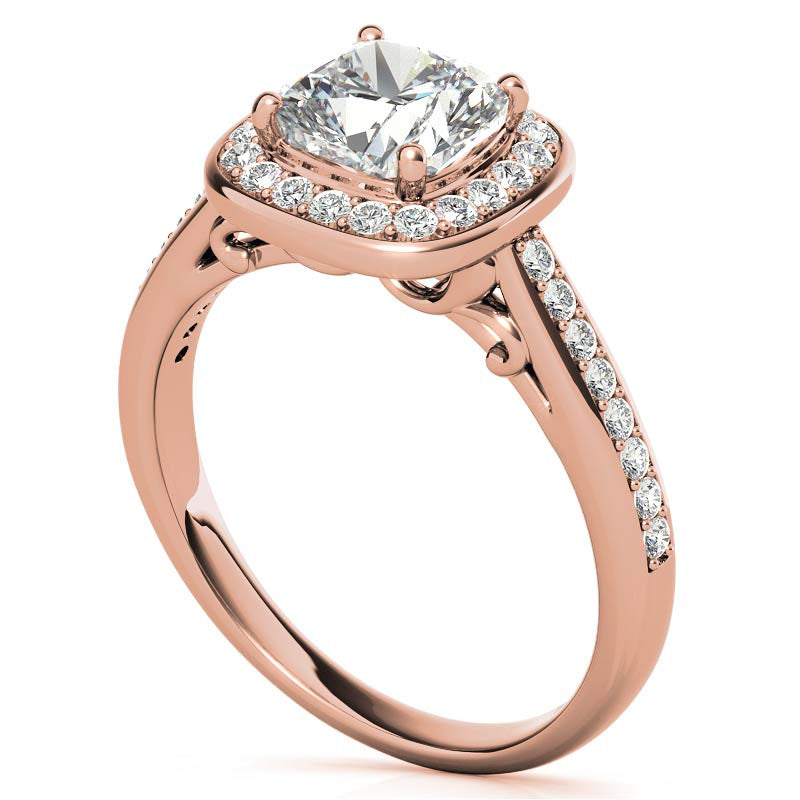 Cushion Scroll Halo Moissanite Engagement Ring