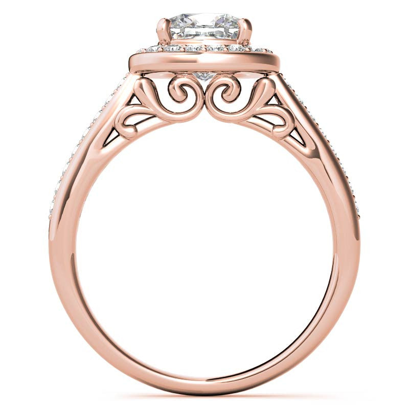 Cushion Scroll Halo Moissanite Engagement Ring