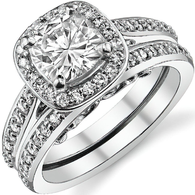 Cushion Scroll Halo Moissanite Engagement Ring