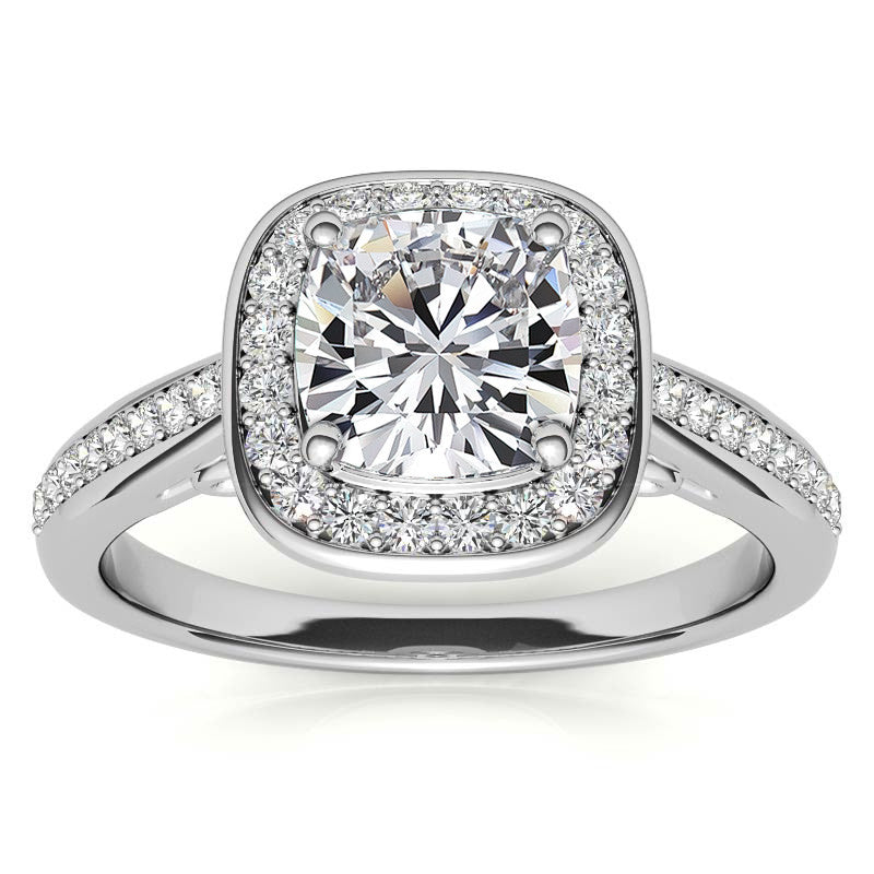 Cushion Scroll Halo Moissanite Engagement Ring
