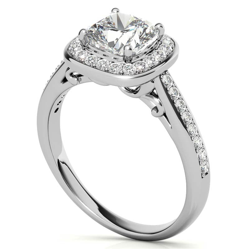 Cushion Scroll Halo Moissanite Engagement Ring