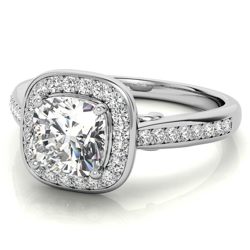 Cushion Scroll Halo Moissanite Engagement Ring