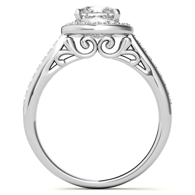 Cushion Scroll Halo Moissanite Engagement Ring
