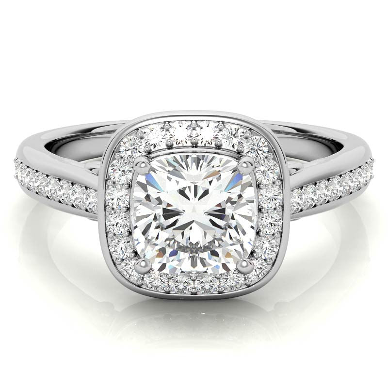 Cushion Scroll Halo Moissanite Engagement Ring