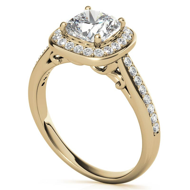Cushion Scroll Halo Moissanite Engagement Ring