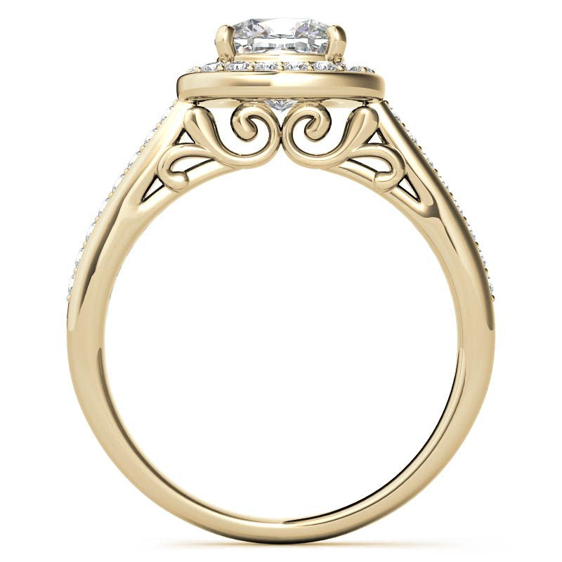 Cushion Scroll Halo Moissanite Engagement Ring