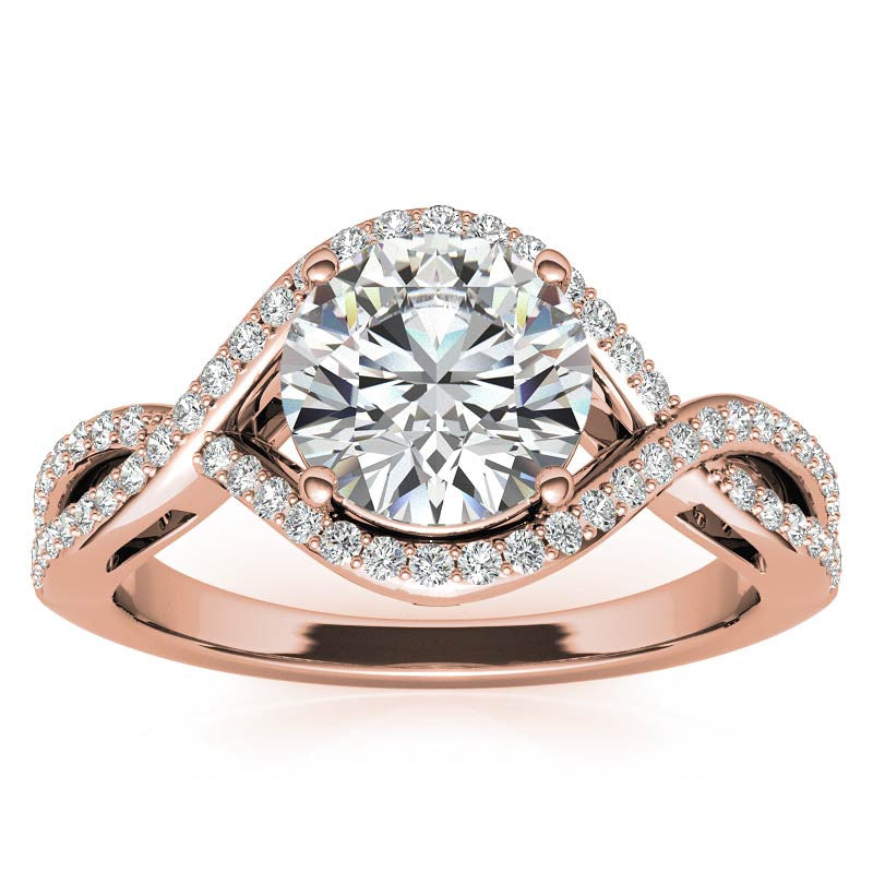 Twisted Band Halo Moissanite Engagement Ring
