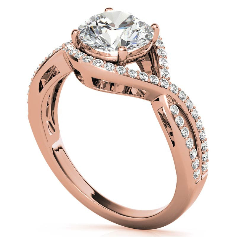 Twisted Band Halo Moissanite Engagement Ring