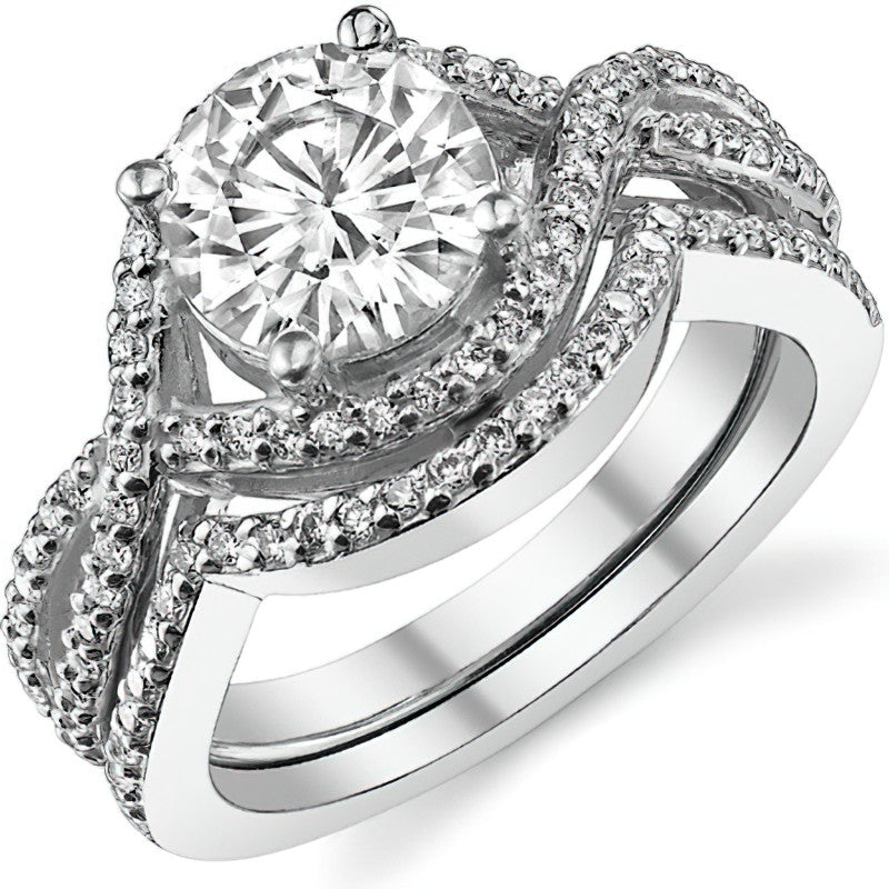 Twisted Band Halo Moissanite Engagement Ring