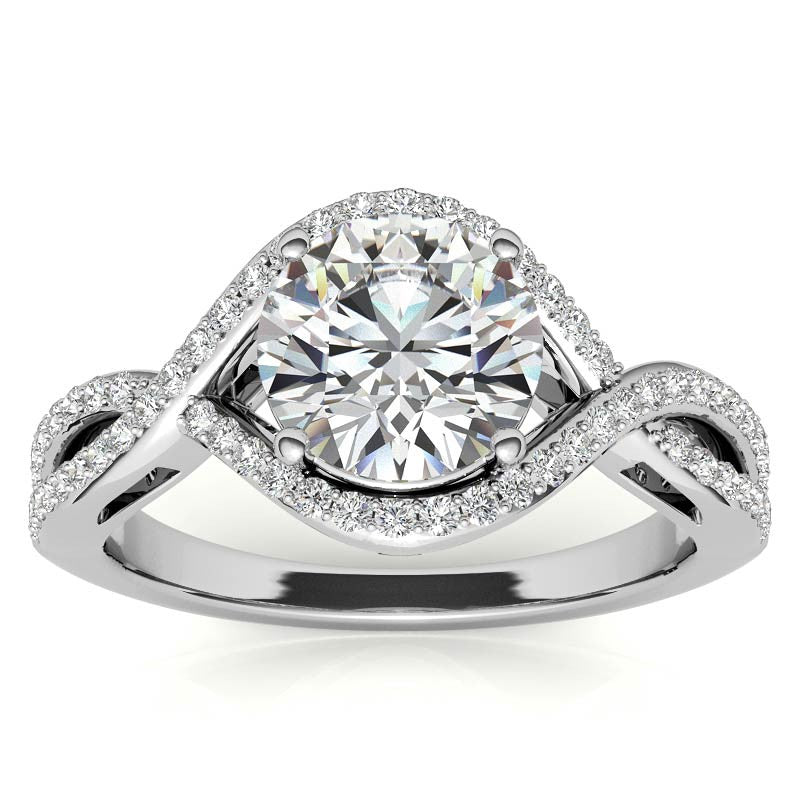 Twisted Band Halo Moissanite Engagement Ring