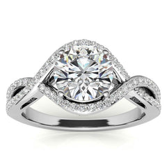 Twisted Band Halo Moissanite Engagement Ring