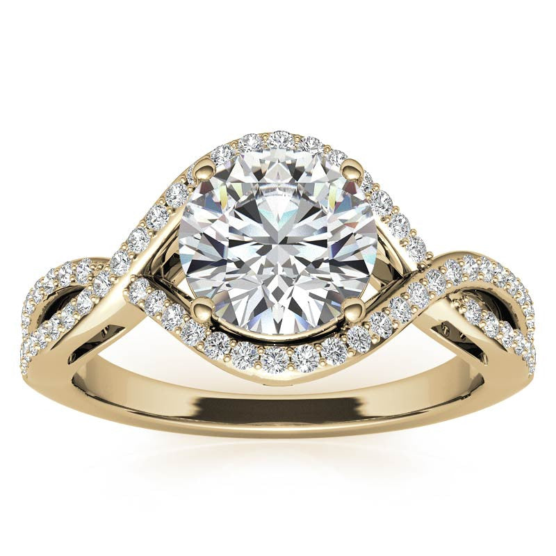 Twisted Band Halo Moissanite Engagement Ring
