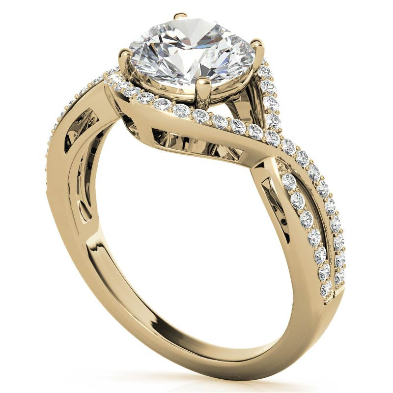 Twisted Band Halo Moissanite Engagement Ring
