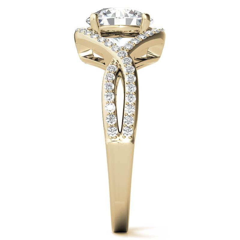 Twisted Band Halo Moissanite Engagement Ring