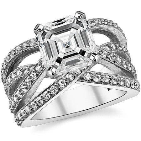 Round Brilliant Moissanite Woven Multi-Band Engagement Ring, 0.84ct