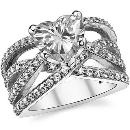 Round Brilliant Moissanite Woven Multi-Band Engagement Ring, 0.84ct