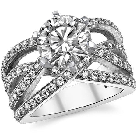 Round Brilliant Moissanite Woven Multi-Band Engagement Ring, 0.84ct