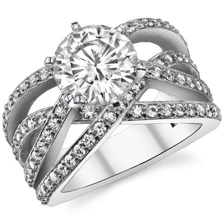 Round Brilliant Moissanite Woven Multi-Band Engagement Ring, 0.84ct