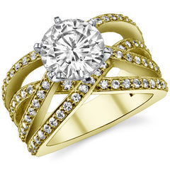 Round Brilliant Moissanite Woven Multi-Band Engagement Ring, 0.84ct