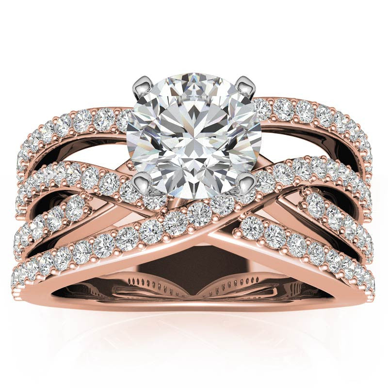 Round Brilliant Moissanite Woven Multi-Band Engagement Ring, 0.84ct