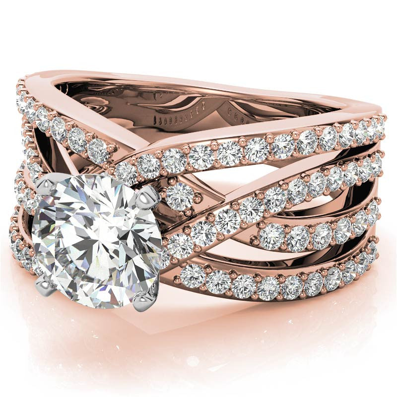 Round Brilliant Moissanite Woven Multi-Band Engagement Ring, 0.84ct